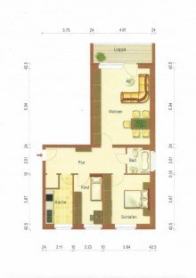Grundriss + Kaarst-B�ttgen + 3 Zimmerwohnung + ca. 75 m�  + Balkon + Garage +