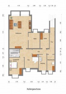 Grundriss Kellergeschoss + Kaarst - Zentrum + Bungalow + Bj. 1973 + ca. 119 m� Wohnfl�che + ca. 321 m� Grundst�ck + Garage +