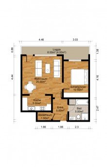 Grundriss Kaarst + 53 m� + 2-Zimmerwohnung + 3.OG + Aufzug + TG Stellplatz +