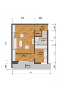 Grundriss + Kaarst-Holzb�ttgen + Einzimmerwohnung + Balkon + ca. 44 m� + inkl. Einbauk�che +