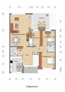 Grundriss Erdgeschoss + Kaarst - Zentrum + Bungalow + Bj. 1973 + ca. 119 m� Wohnfl�che + ca. 321 m� Grundst�ck + Garage +