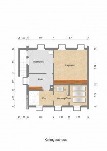 Grundriss Kellergeschoss + B�ttgen + Einfamilienhaus + Baujahr 1975 + ca. 423 m� Grundst�ck + ca. 131 m� Wohnfl�che + Garage +
