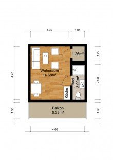 Grundriss + Gepflegtes Apartment mit Balkon in Kaarst-Vorst + Pantryk�che + Stellplatz +
