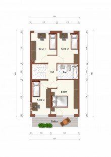 Grundriss Obergeschoss + Kaarst + Reihenmittelhaus + ca. 120 m� + 7 Zimmer + inkl. Garage +