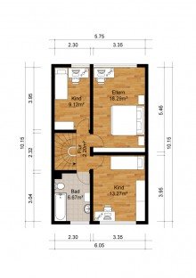 Grundriss OG + Kaarst + Am Hoverkamp + Reihenmittelhaus + 4-Zimmer+ 99 m� Wohnfl�che + inkl. Garage